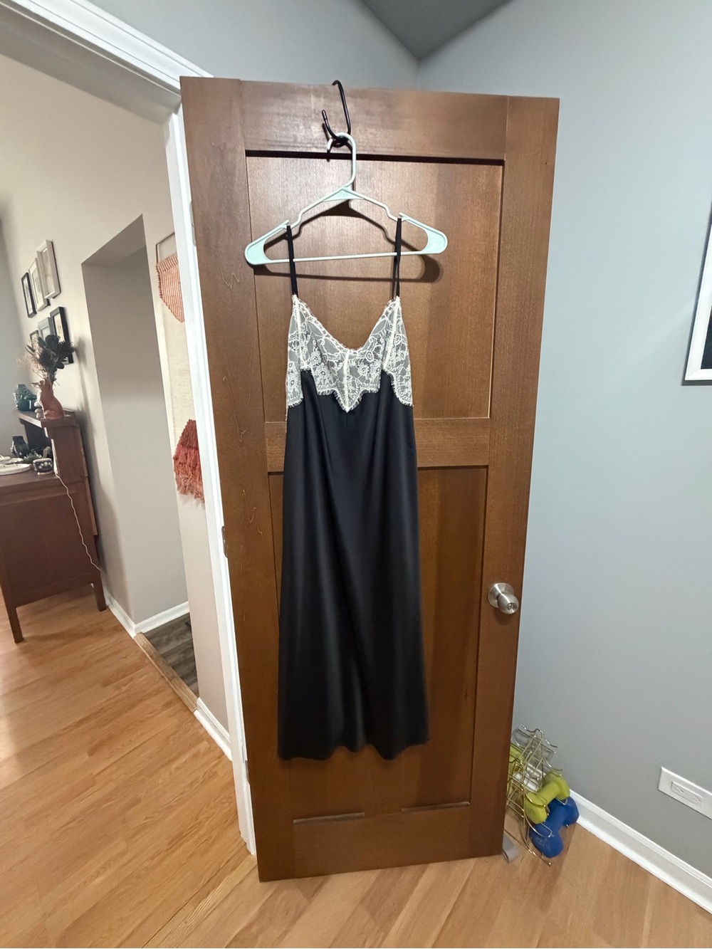 wild fable Black Slip Dress with Ivory Lace Accent size large (never worn)